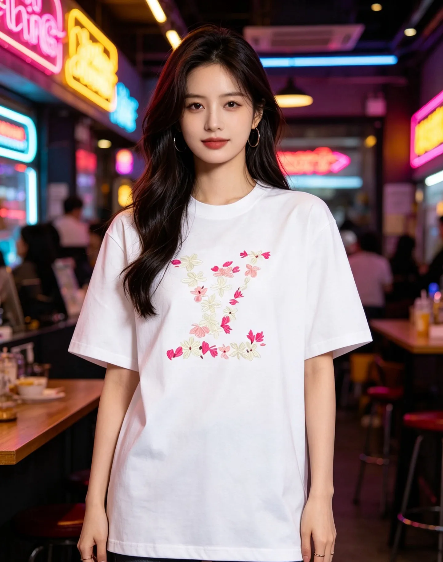 Louis Vuitton/Louis Vuitton 26ss cherry blossom embroidered LV logo short sleeves